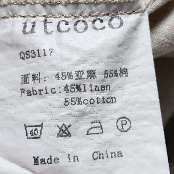 Linen blend Box shirt with embroidery Short sleeves cream color Size L UTCOCO - Picture 10 of 12